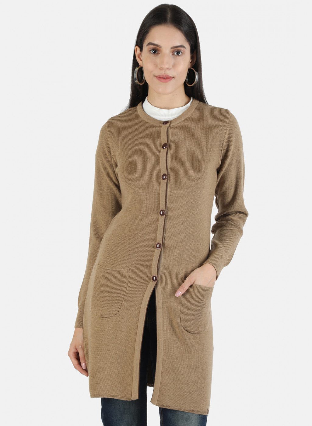 Women Brown Self Cardigan