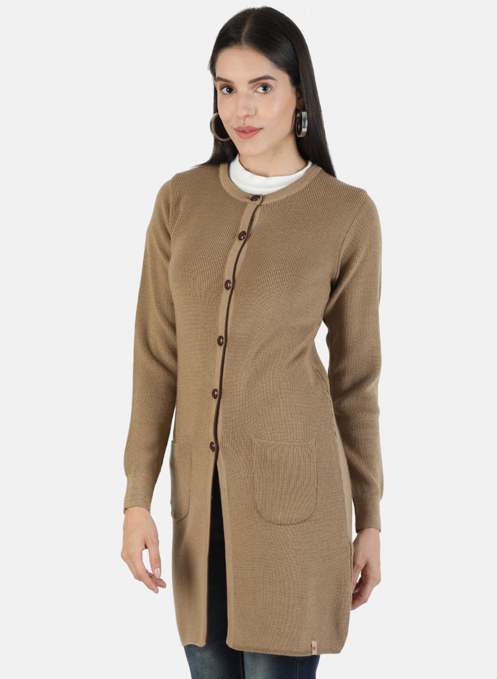 Women Brown Self Cardigan