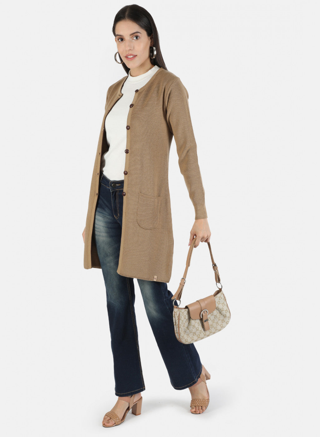 Women Brown Self Cardigan