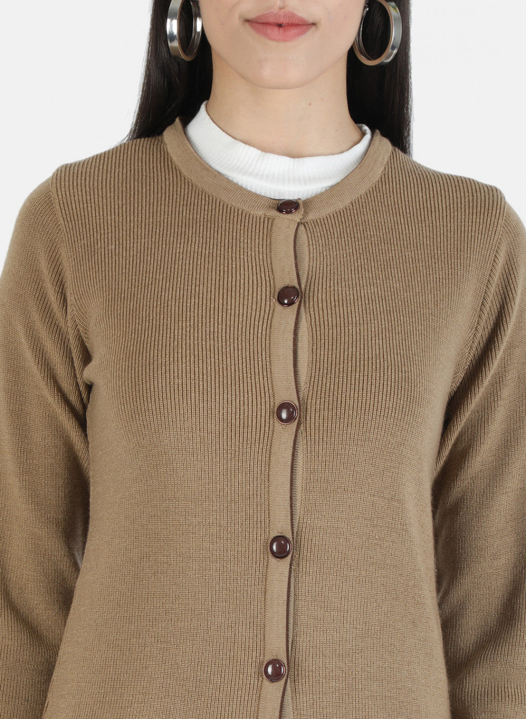 Women Brown Self Cardigan