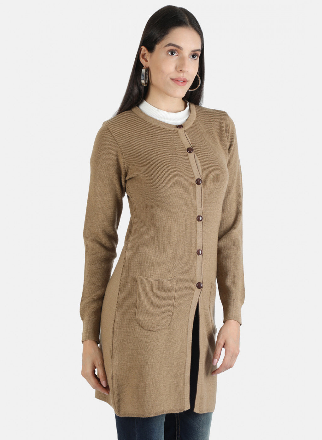 Women Brown Self Cardigan