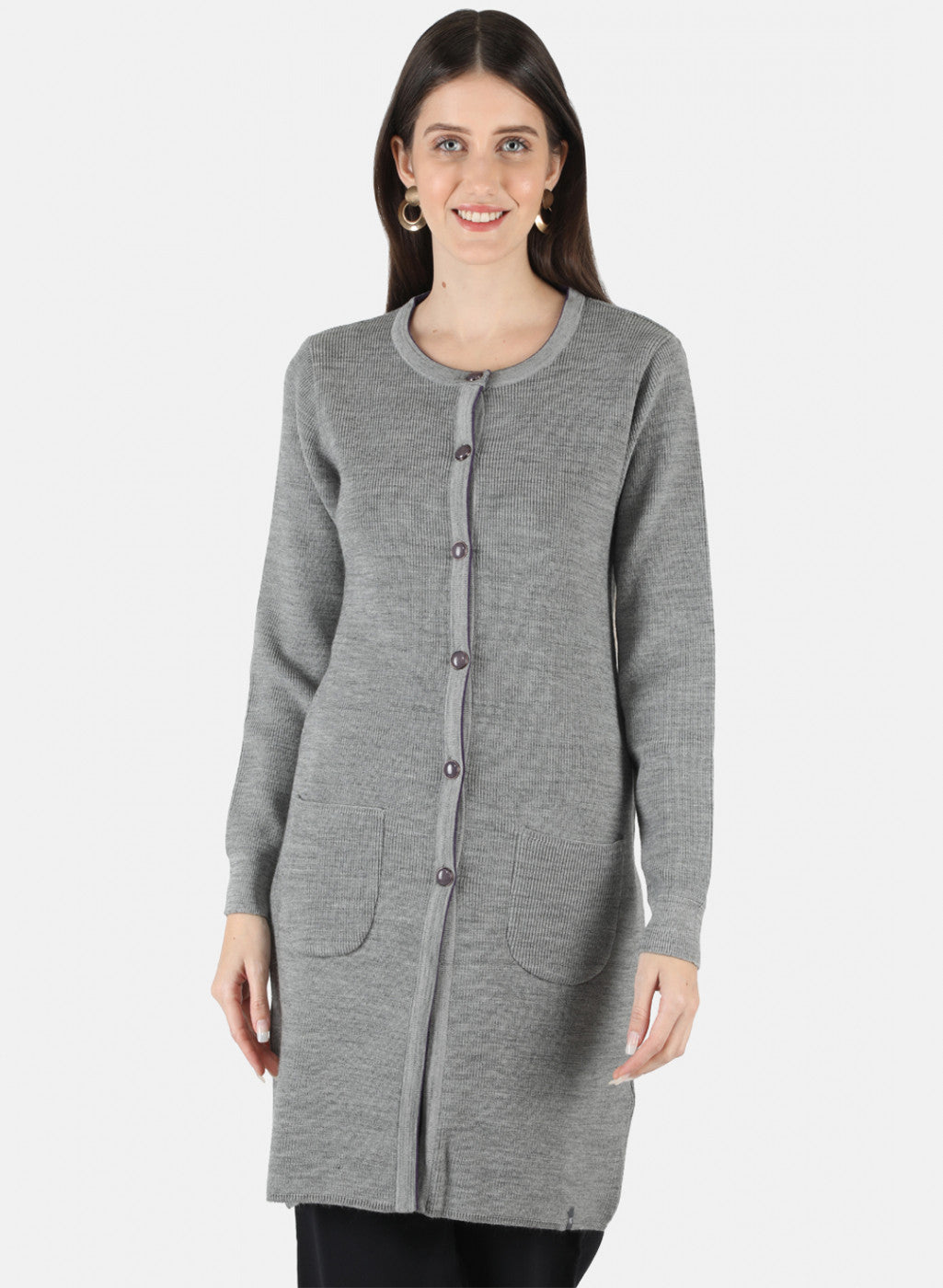 Women Grey Self Design Cardigan