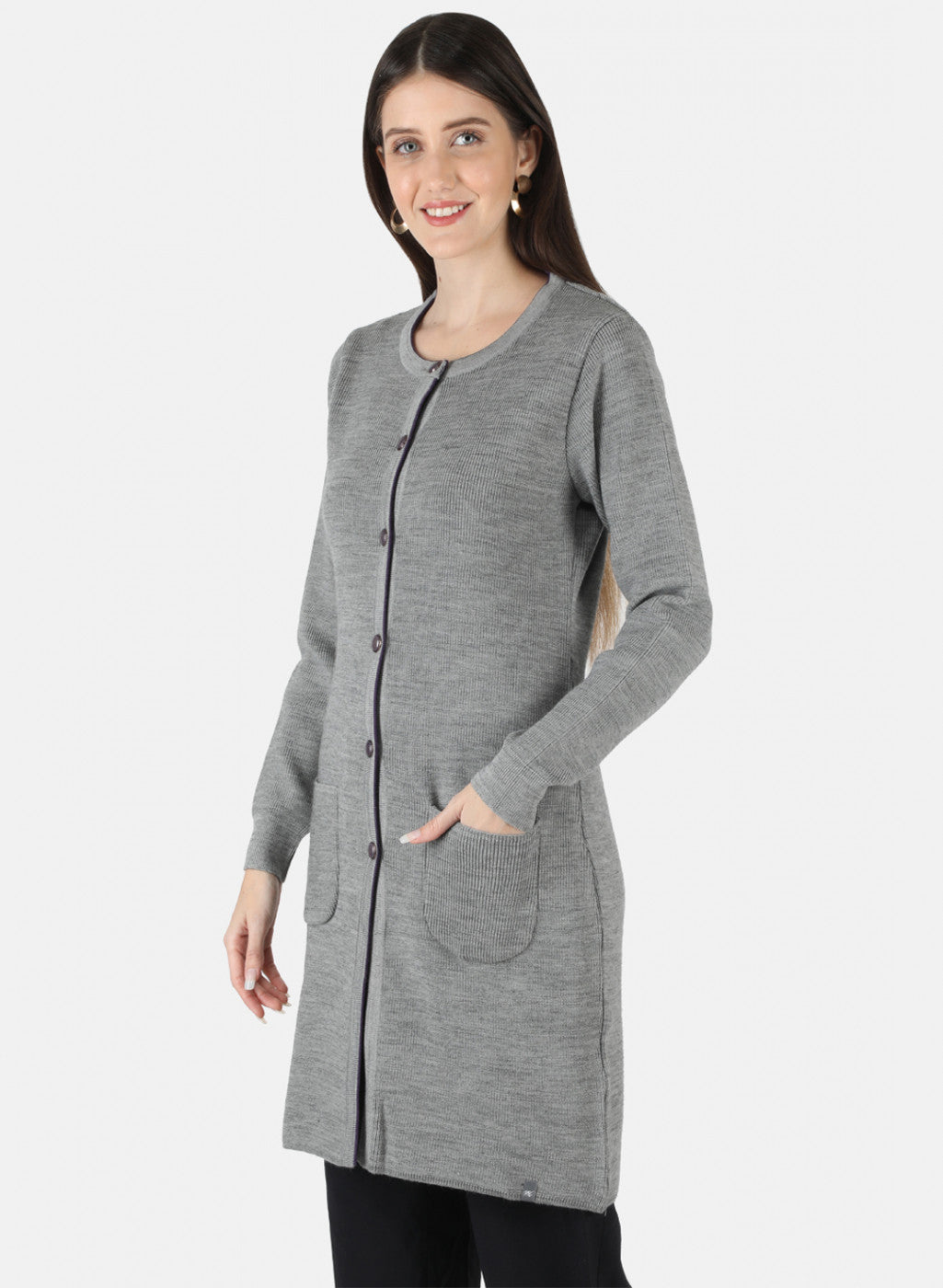 Women Grey Self Design Cardigan