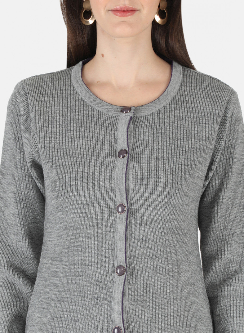 Women Grey Self Design Cardigan