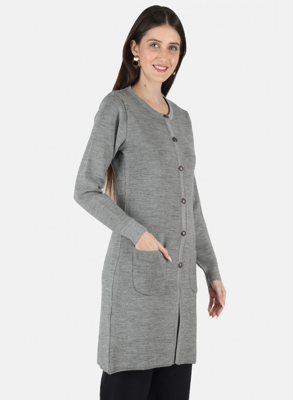 Women Grey Self Design Cardigan