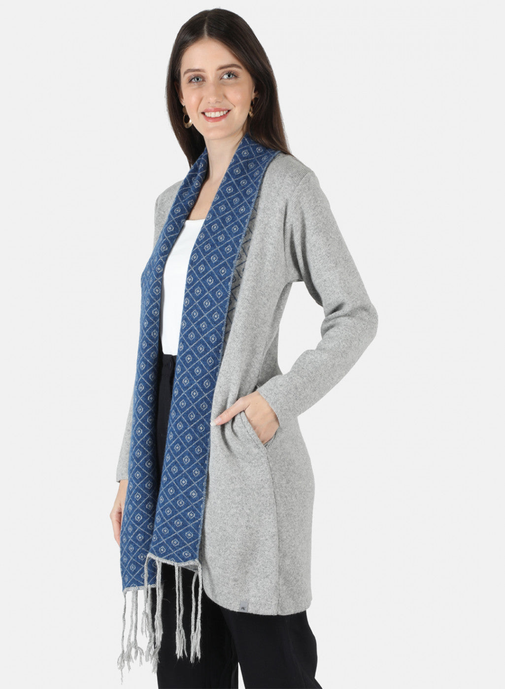 Women Grey Self Design Cardigan