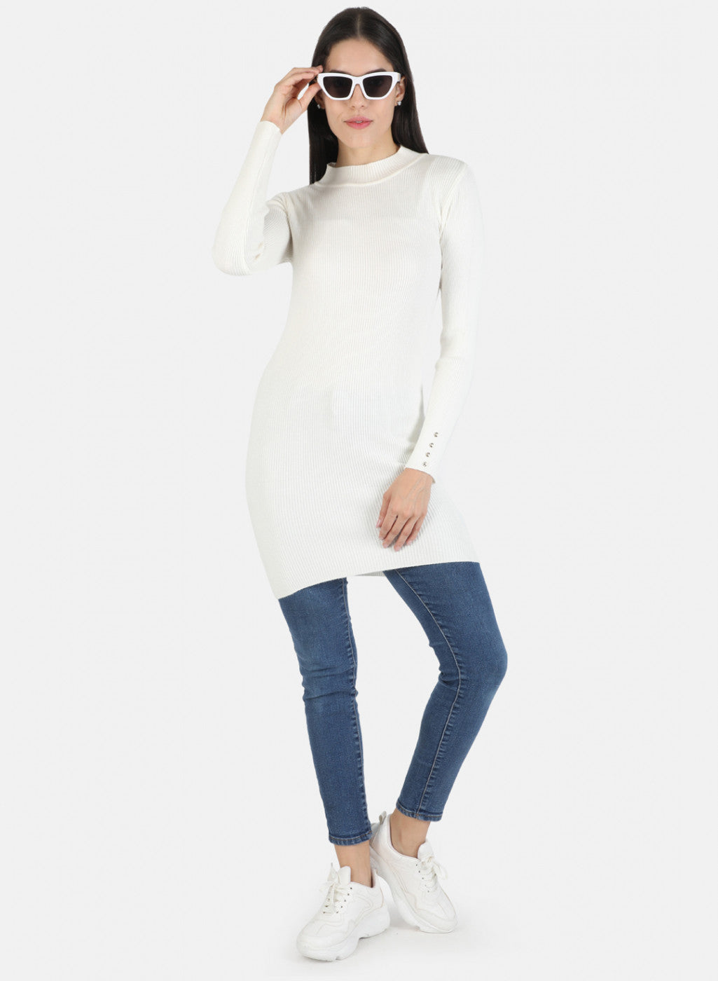 Women White Self Long Top