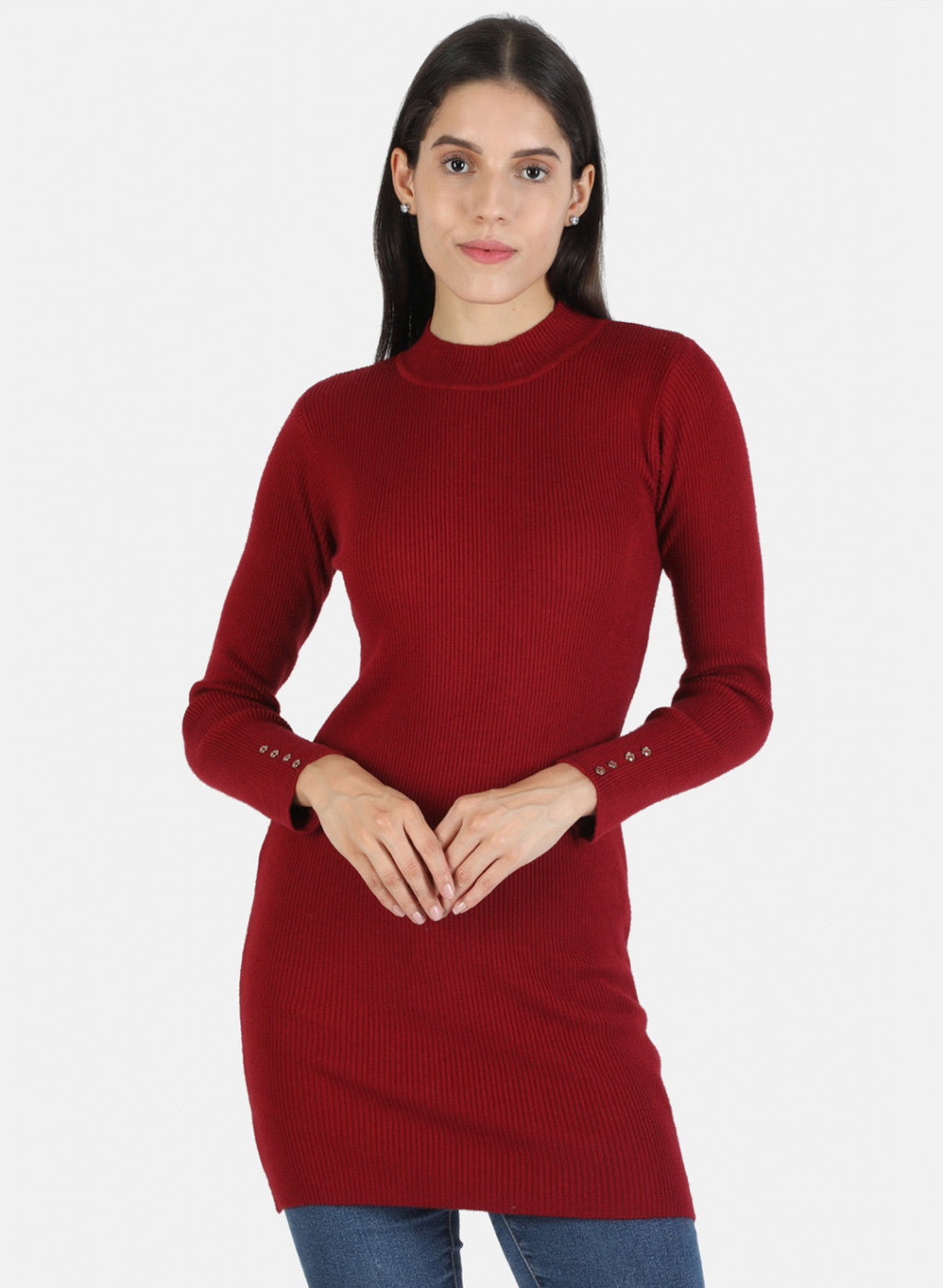 Women Maroon Self Long Top