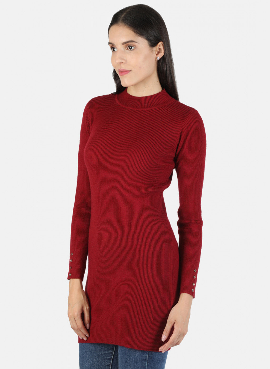 Women Maroon Self Long Top