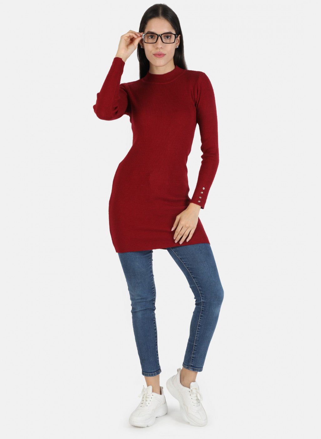 Women Maroon Self Long Top