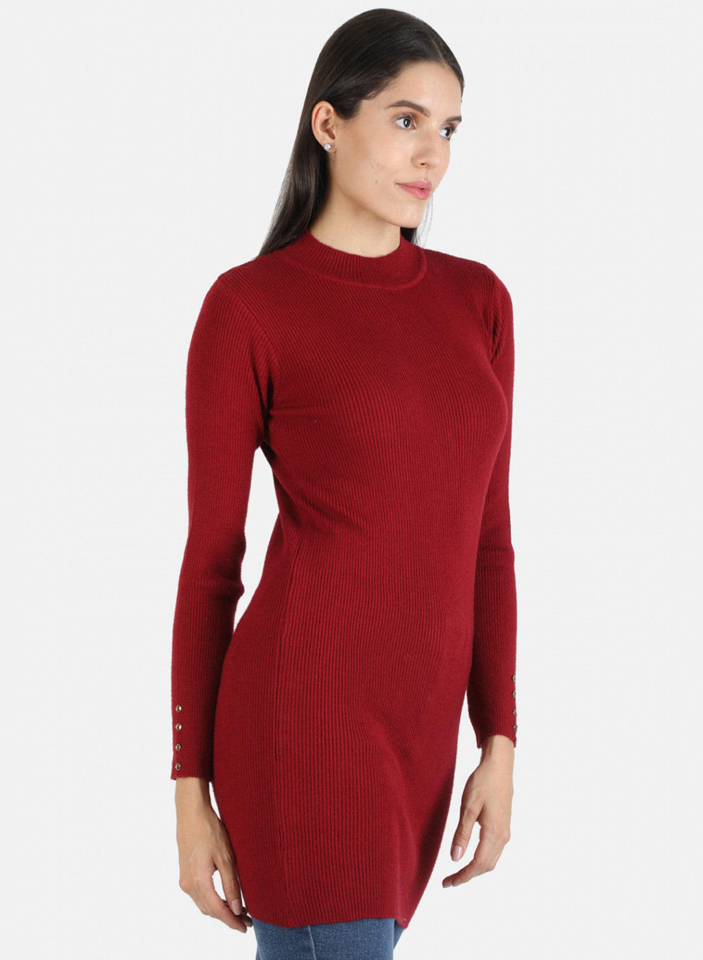 Women Maroon Self Long Top