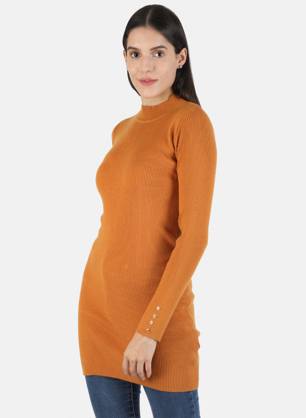 Women Mustard Self Long Top