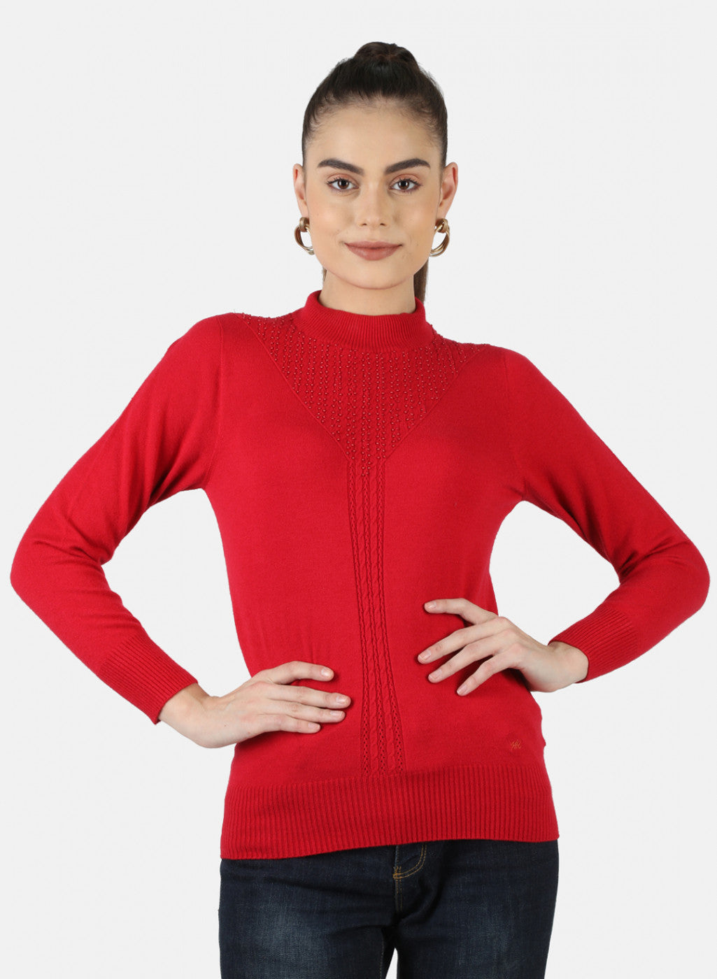 Women Red Self Top