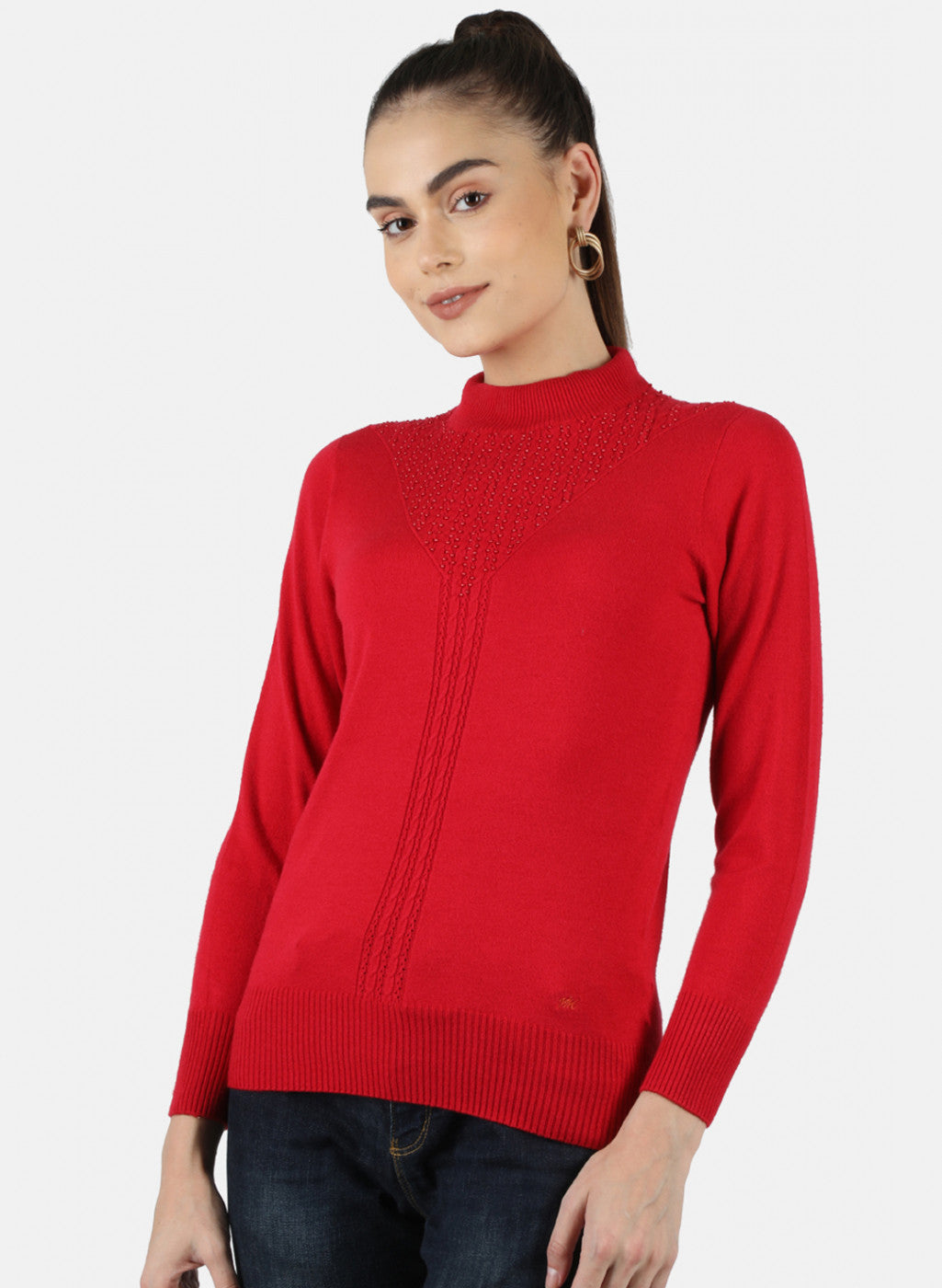 Women Red Self Top