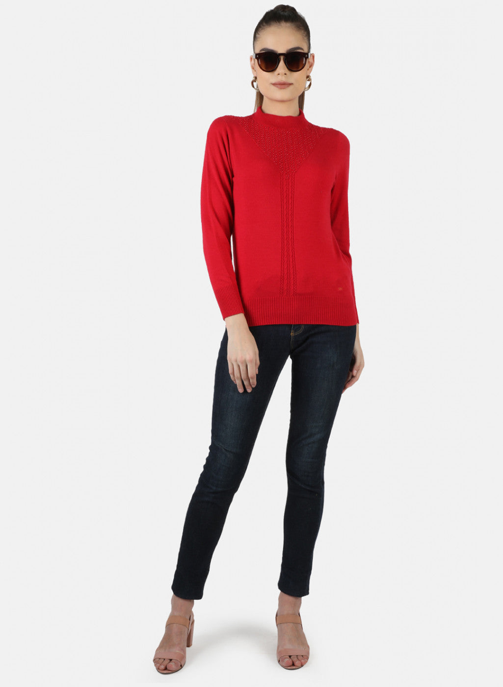 Women Red Self Top