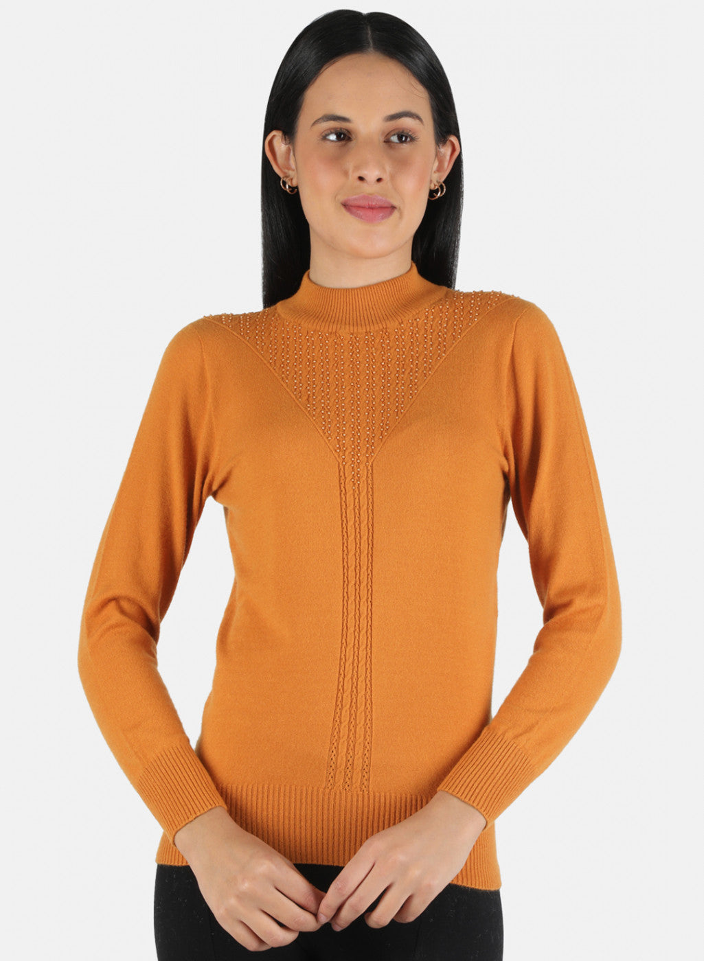 Women Mustard Self Design Top