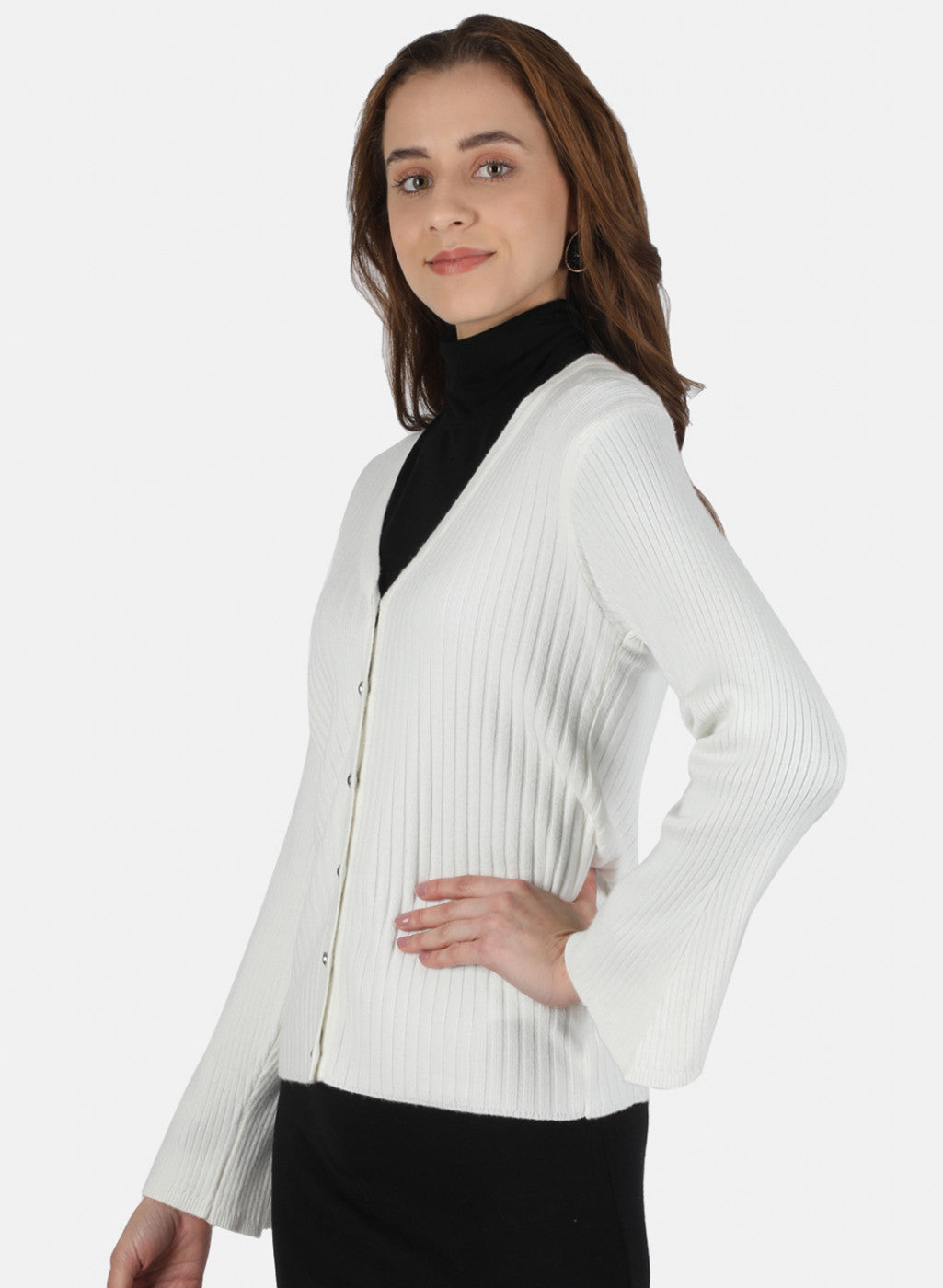 Women White Self Design Cardigan