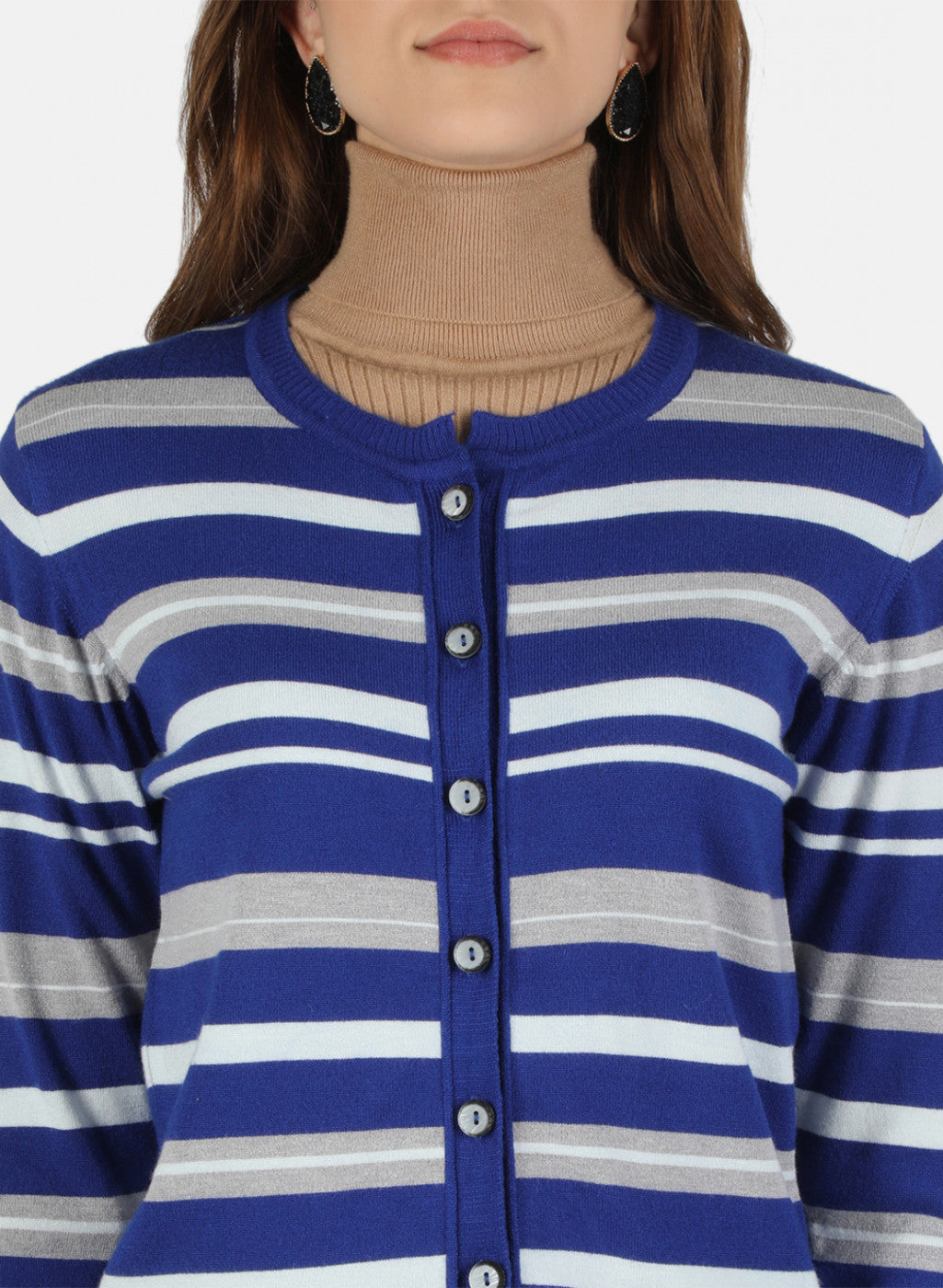 Women Blue Self Design Cardigan