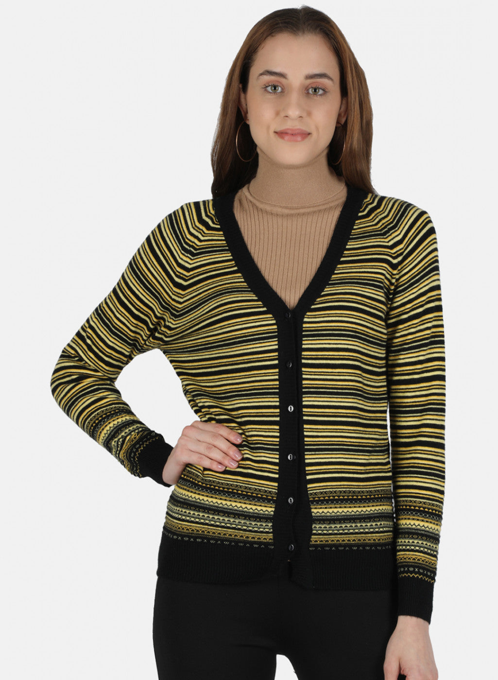 Women Black Self Design Cardigan