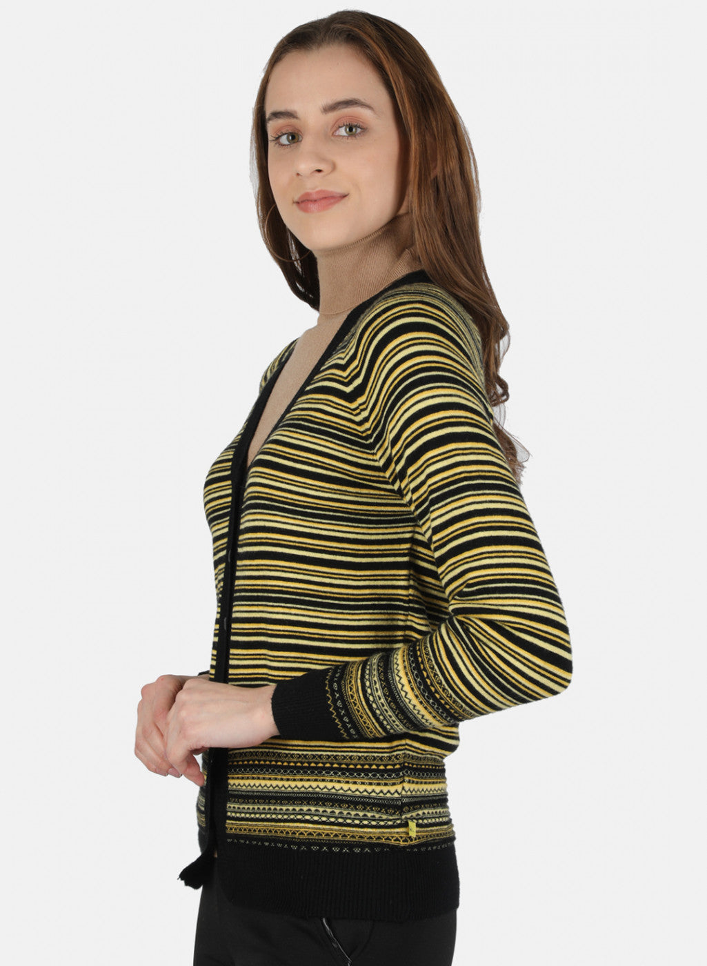 Women Black Self Design Cardigan