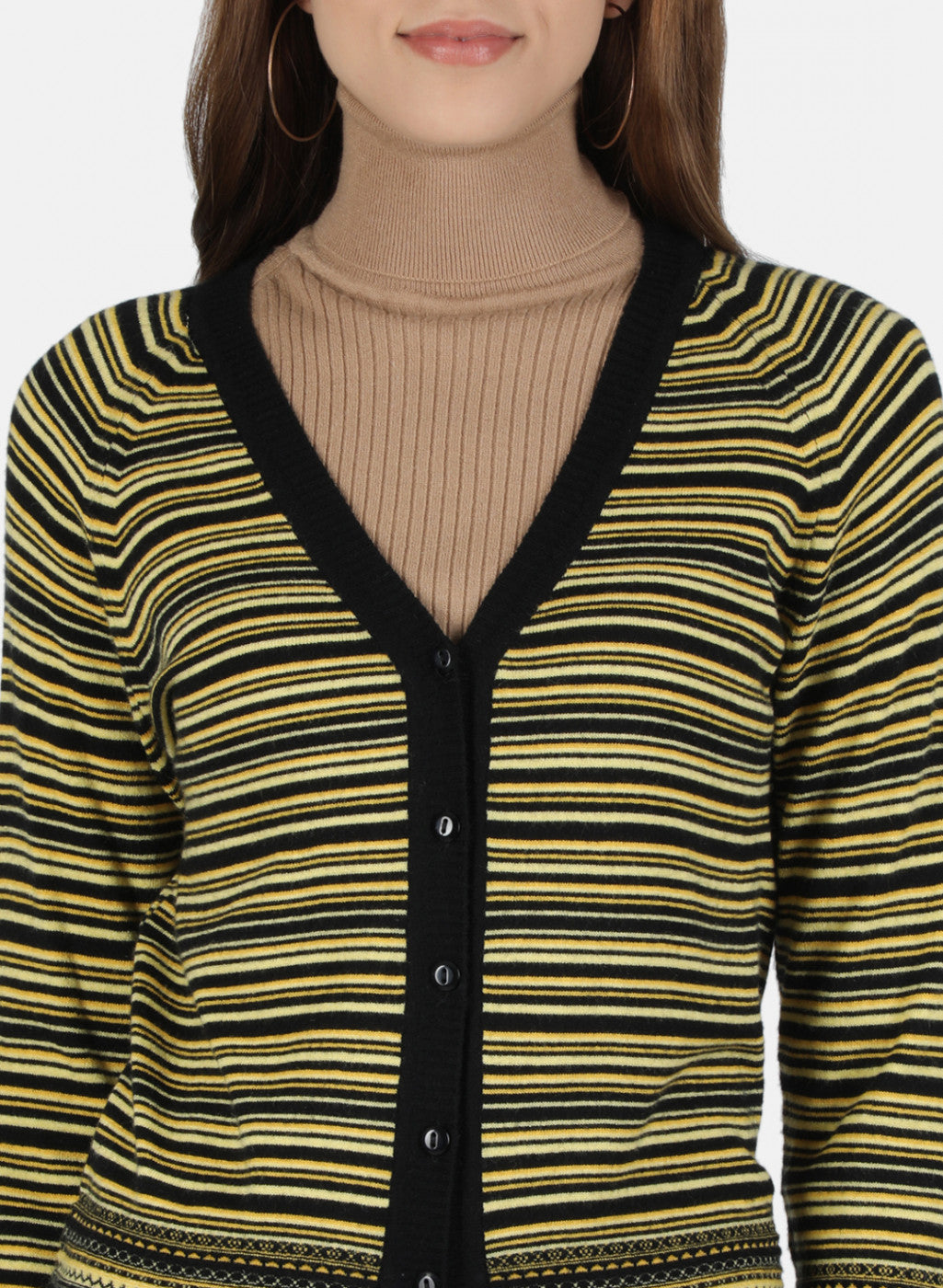 Women Black Self Design Cardigan