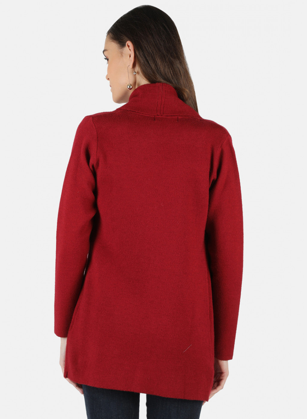 Women Maroon Self Design Cardigan