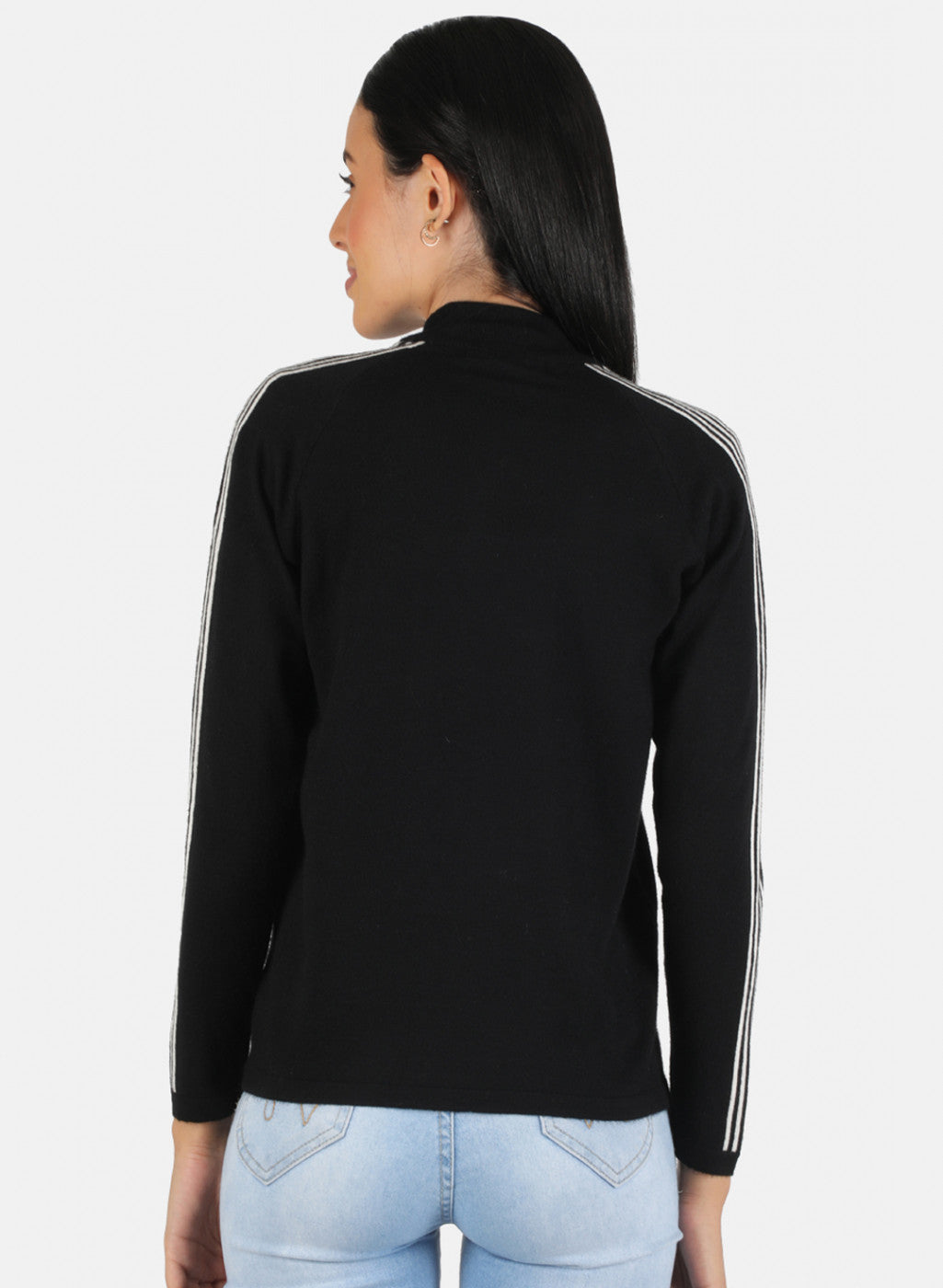 Women Black Self Design Pullover