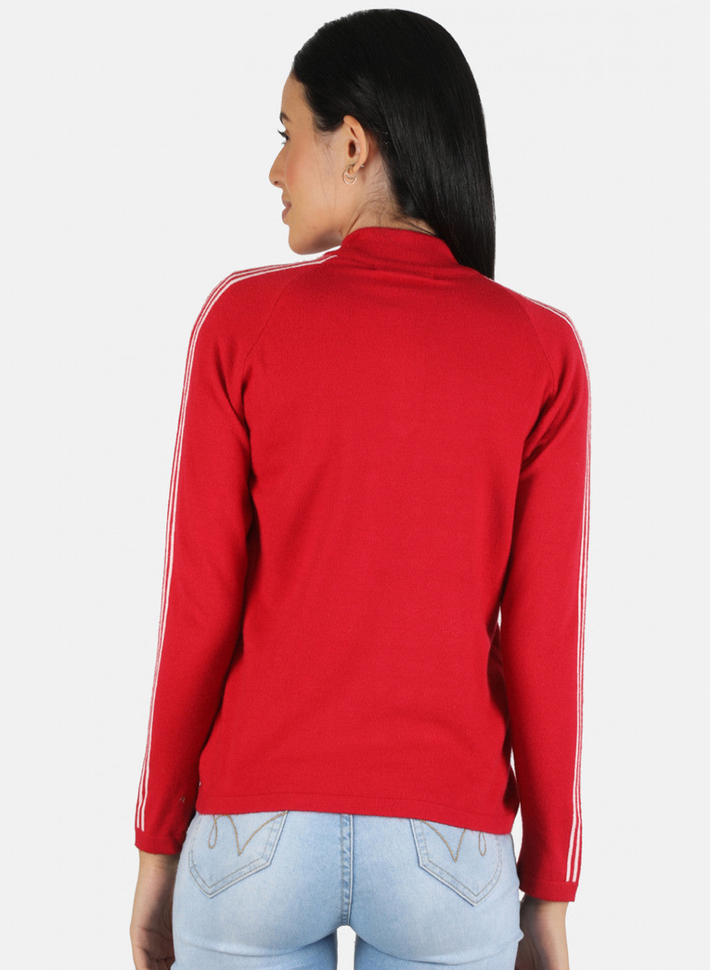 Women Red Self Design Pullover