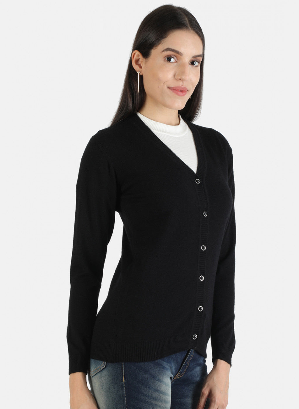 Women Black Solid Cardigan