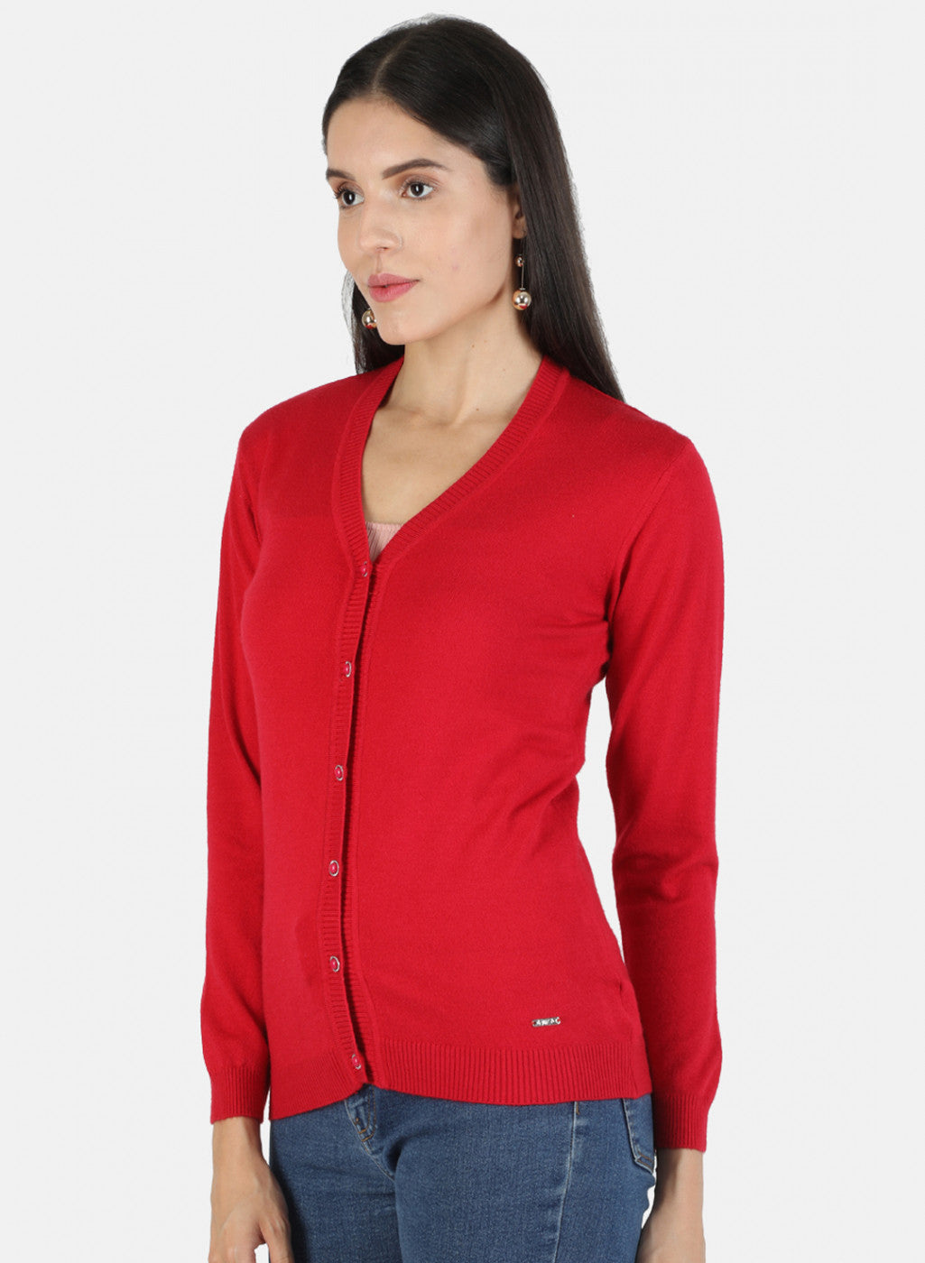 Women Red Solid Cardigan