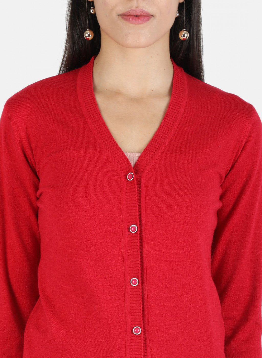 Women Red Solid Cardigan