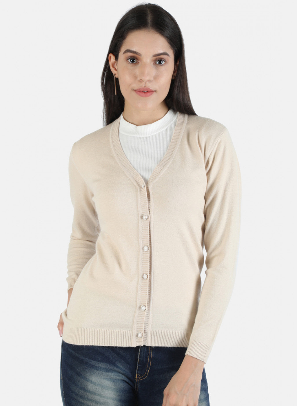 Women Beige Solid Cardigan