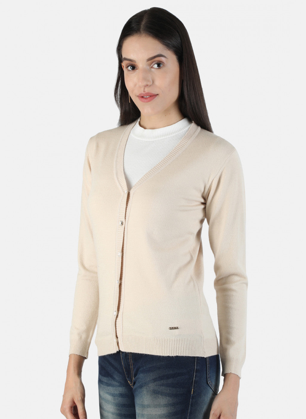 Women Beige Solid Cardigan