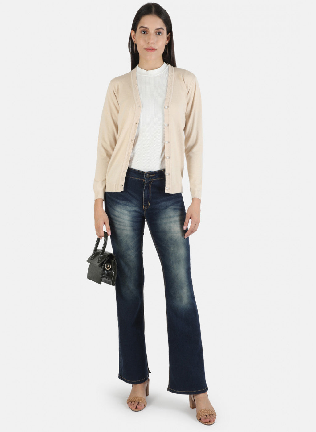 Women Beige Solid Cardigan