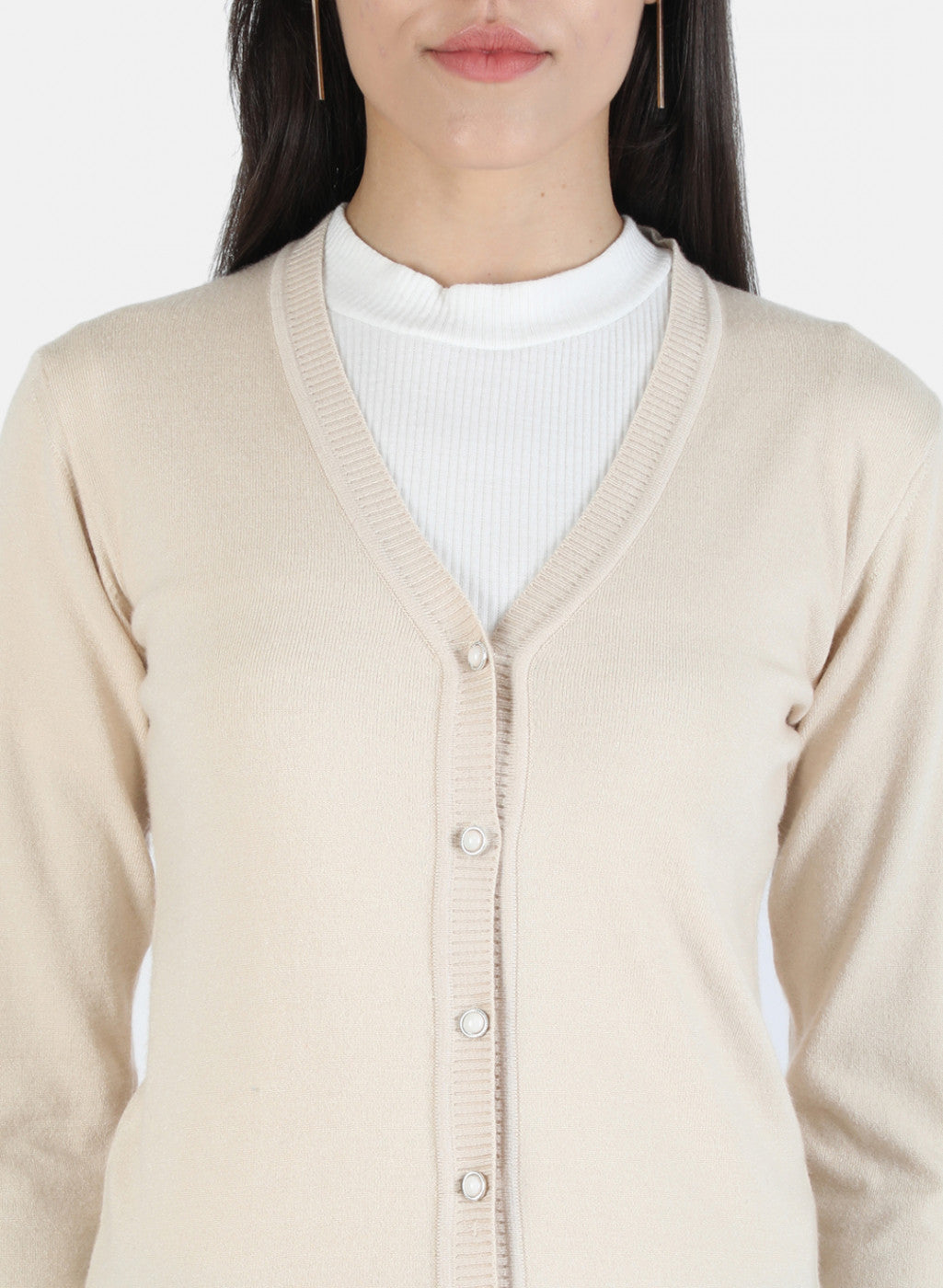 Women Beige Solid Cardigan