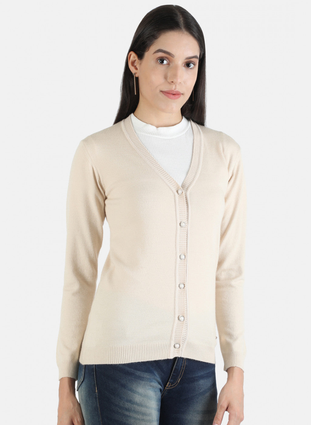 Women Beige Solid Cardigan