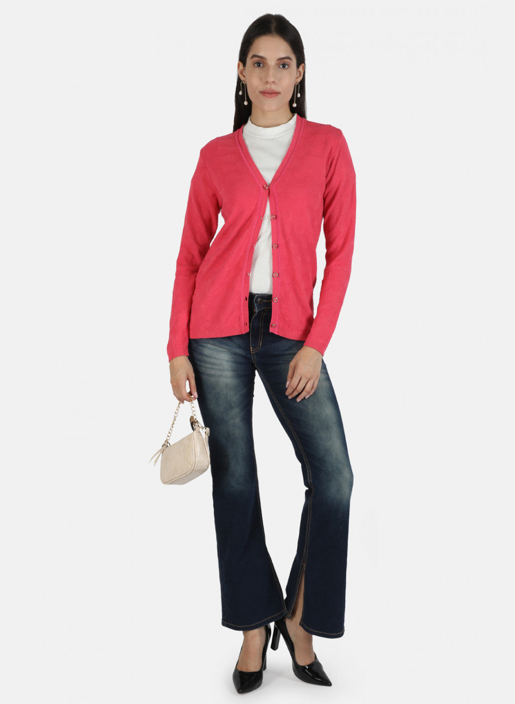 Women Pink Solid Cardigan