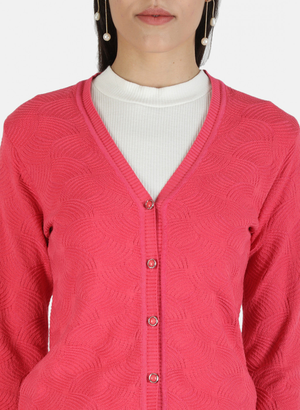 Women Pink Solid Cardigan