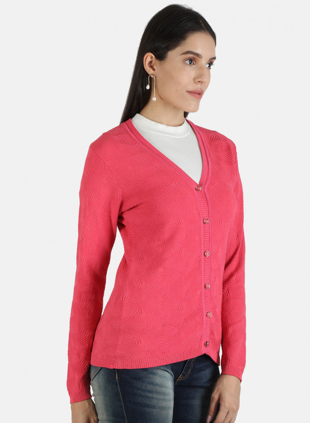 Women Pink Solid Cardigan