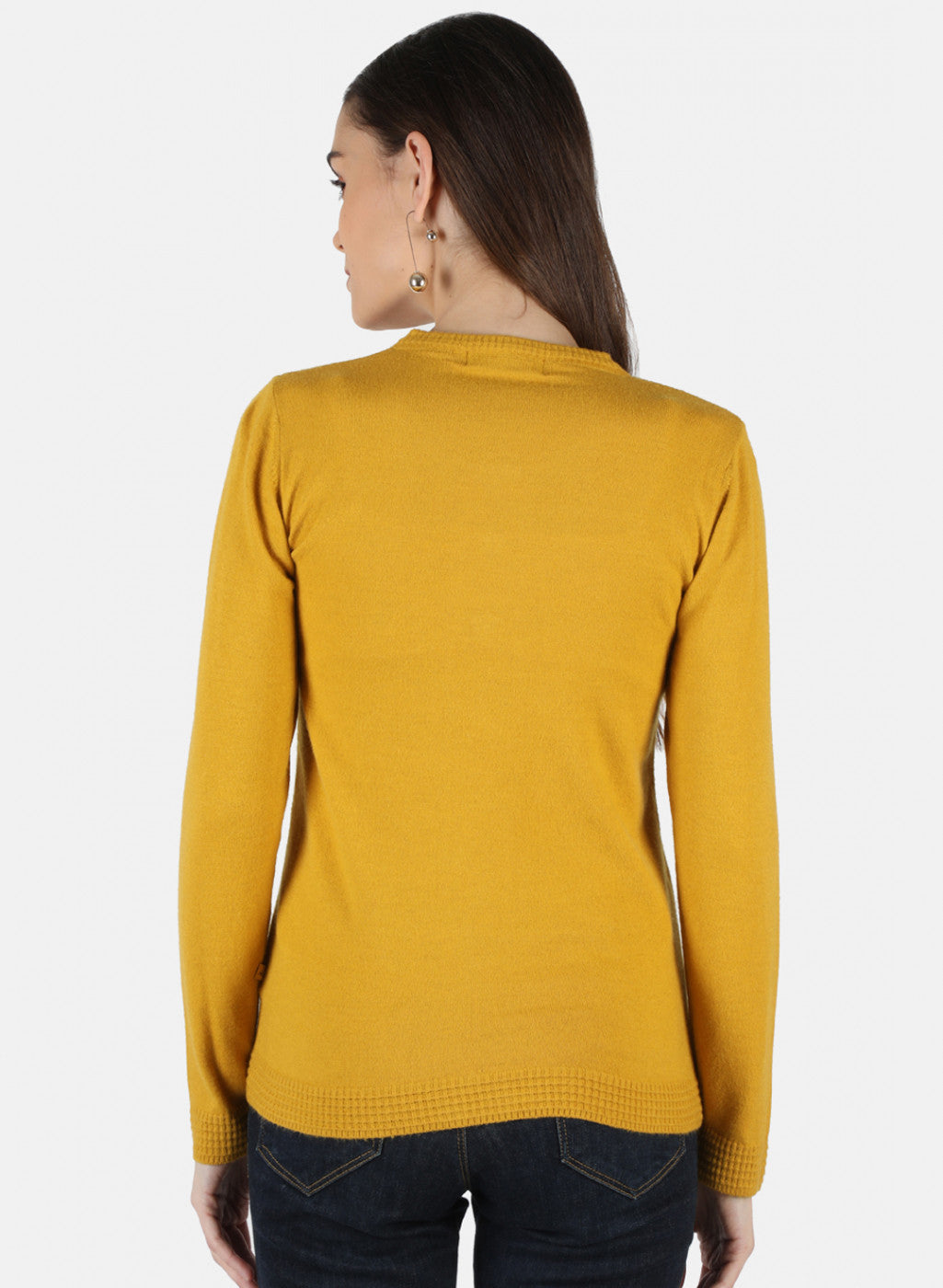 Women Mustard Self Design Cardigan