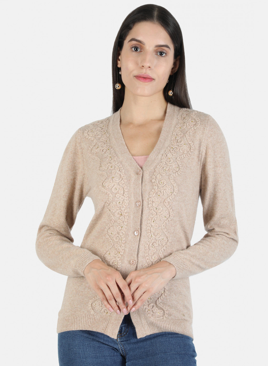 Women Brown Self Cardigan