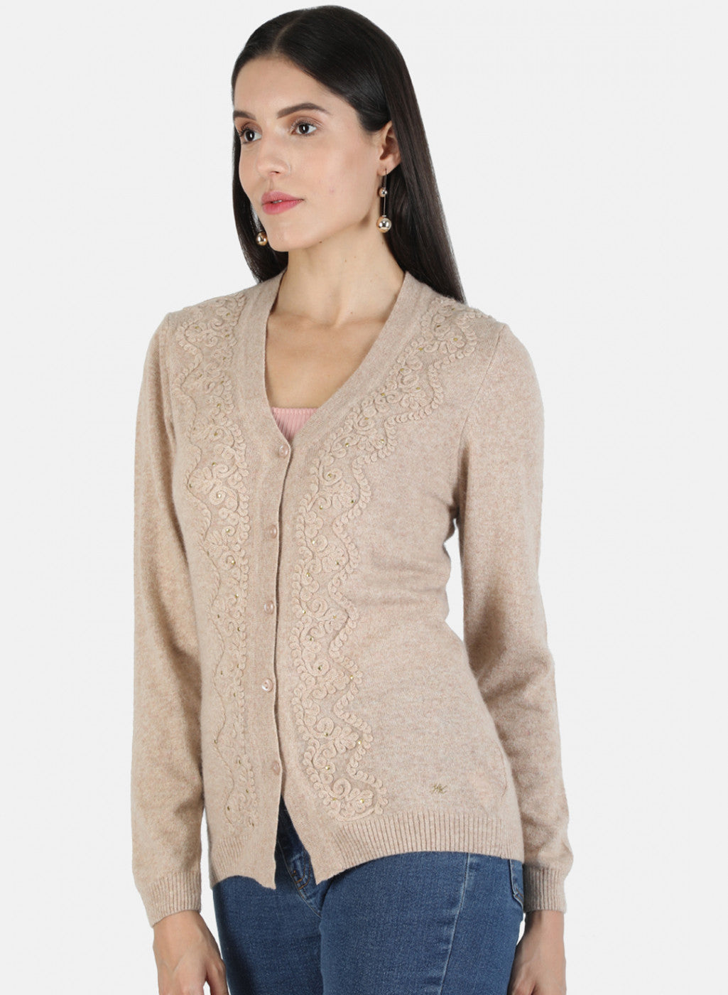 Women Brown Self Cardigan