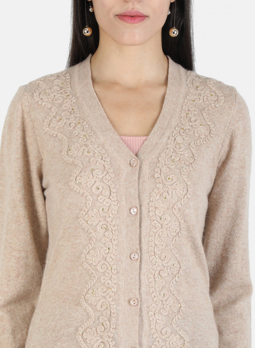 Women Brown Self Cardigan