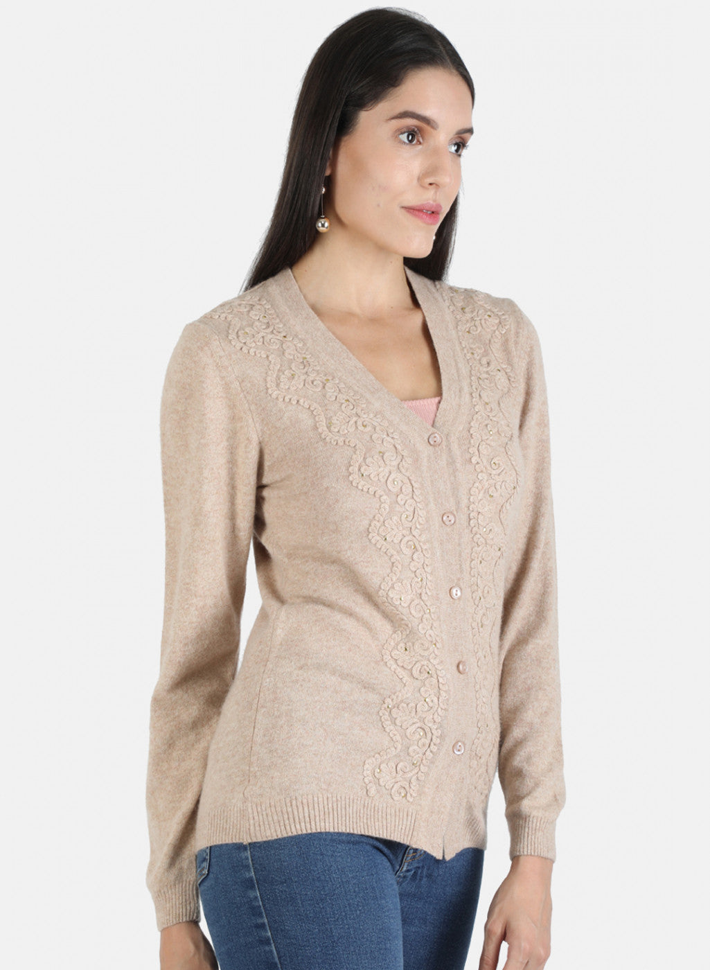 Women Brown Self Cardigan