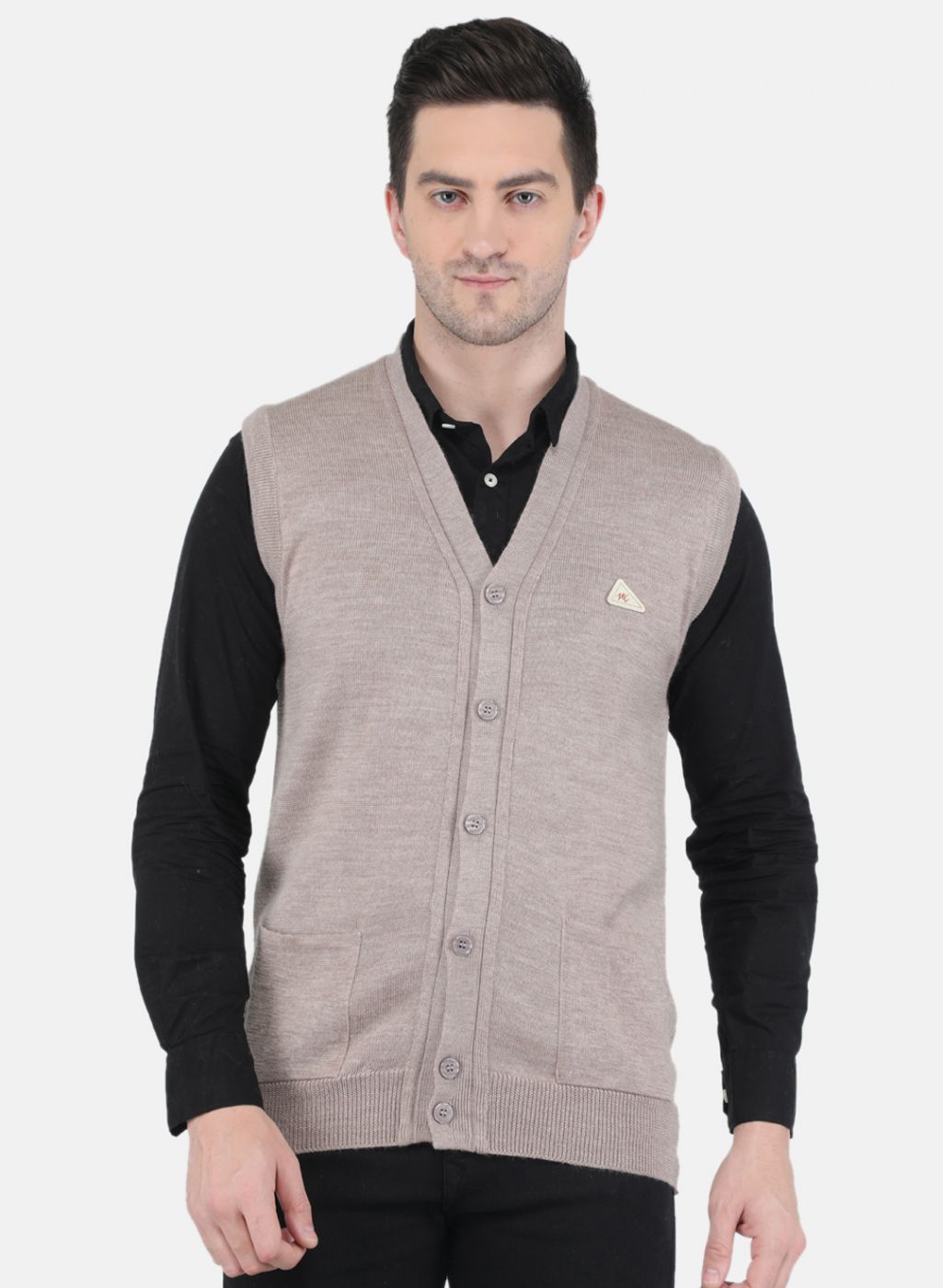 Men Beige Solid Cardigan