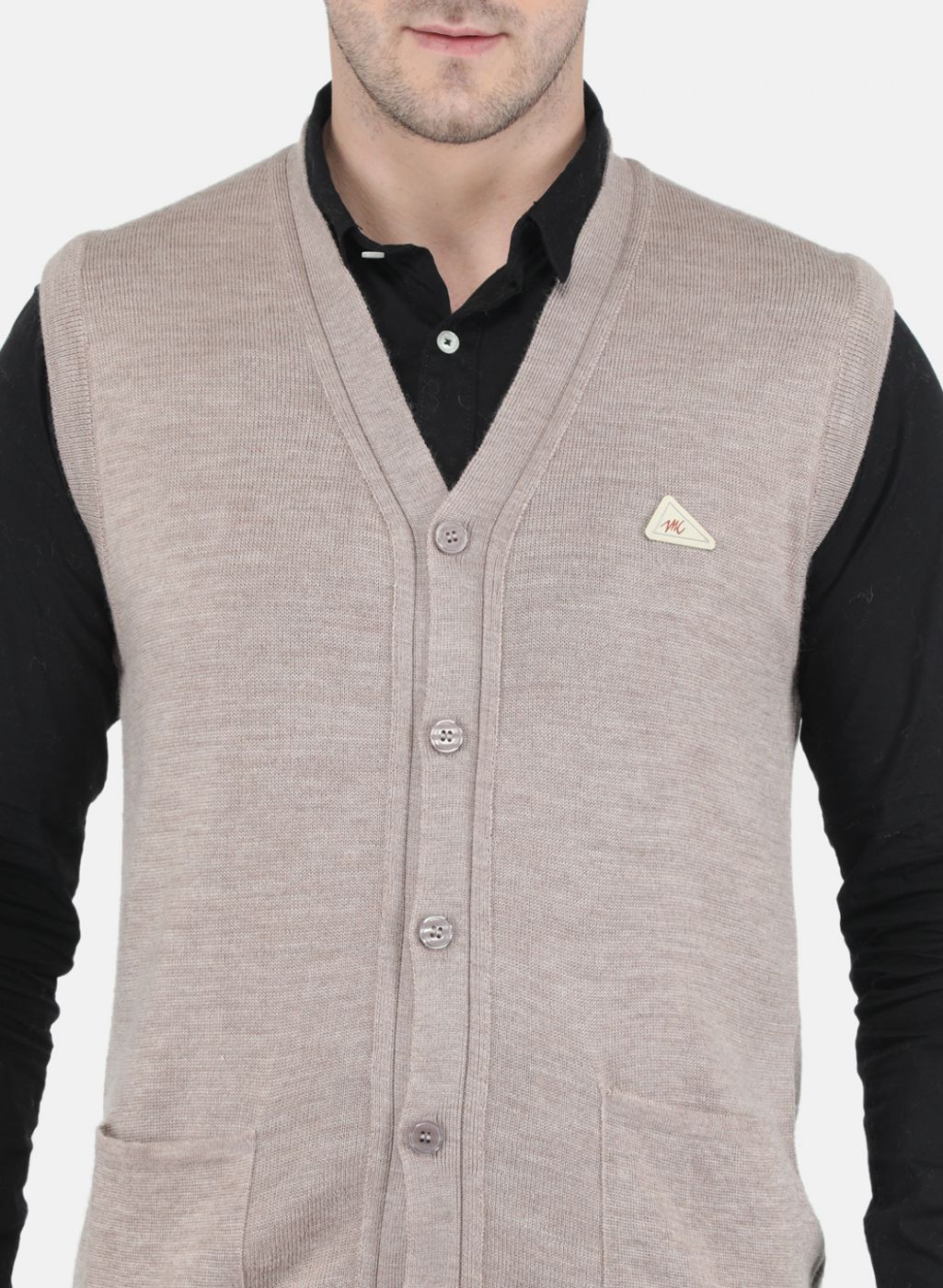 Men Beige Solid Cardigan