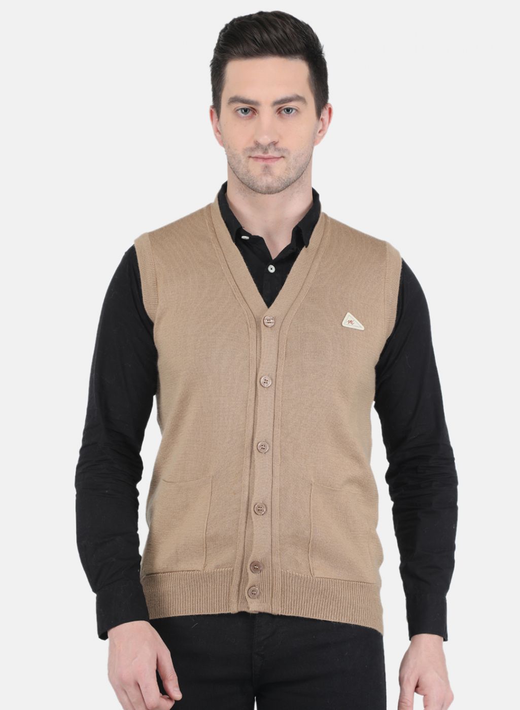 Men Beige Solid Cardigan