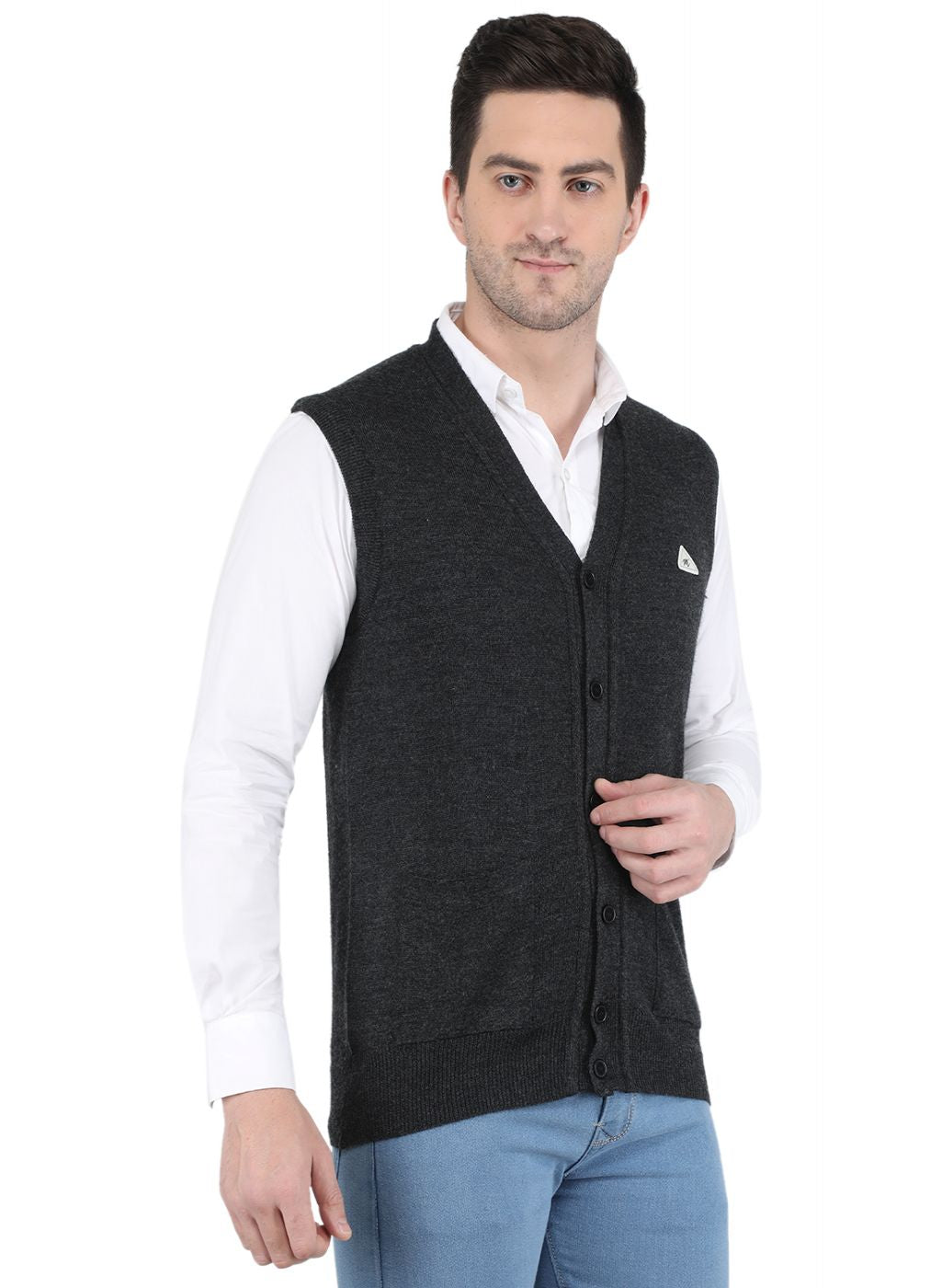 Men Grey Solid Cardigan