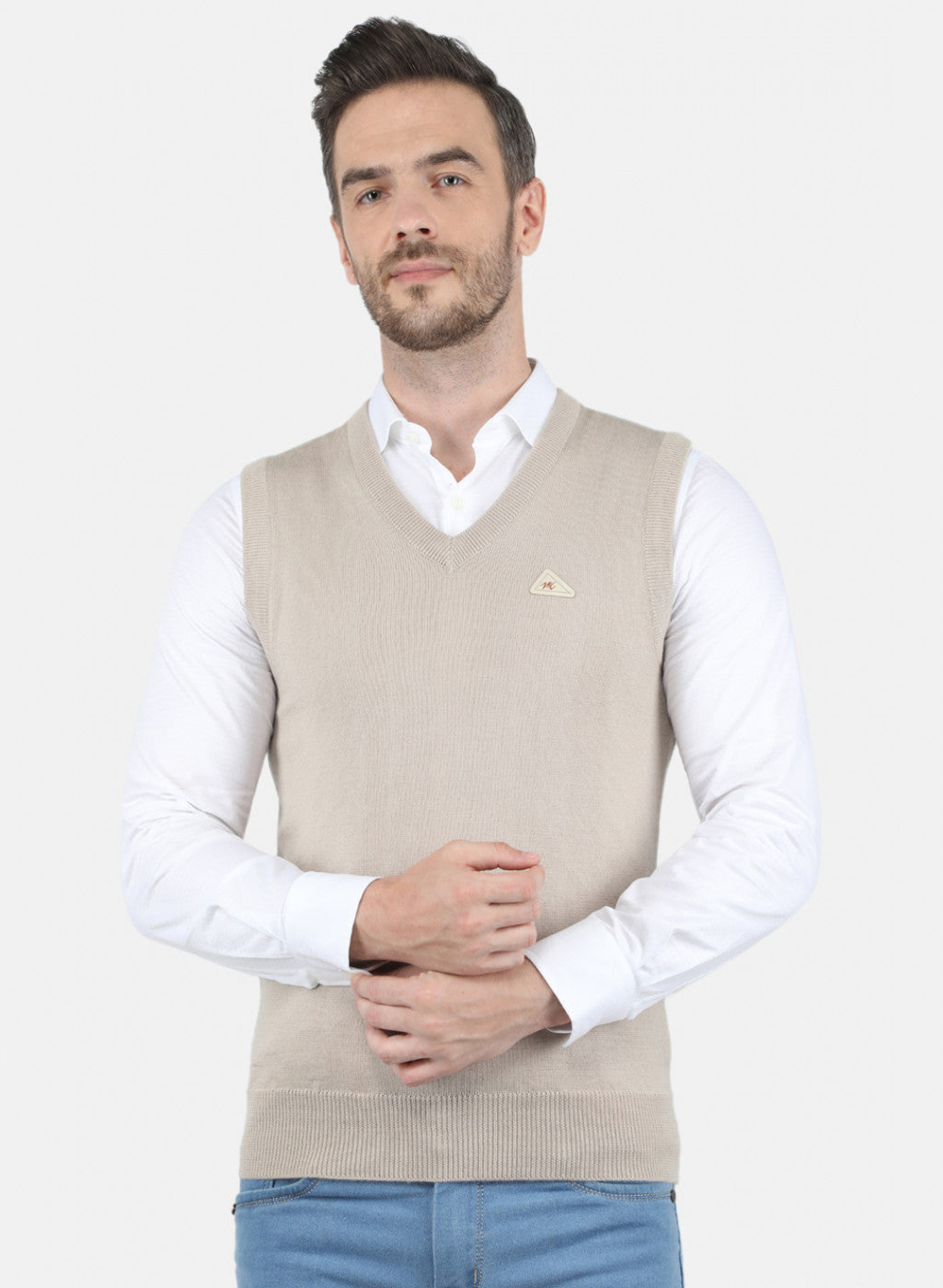 Men Beige Solid Sweater