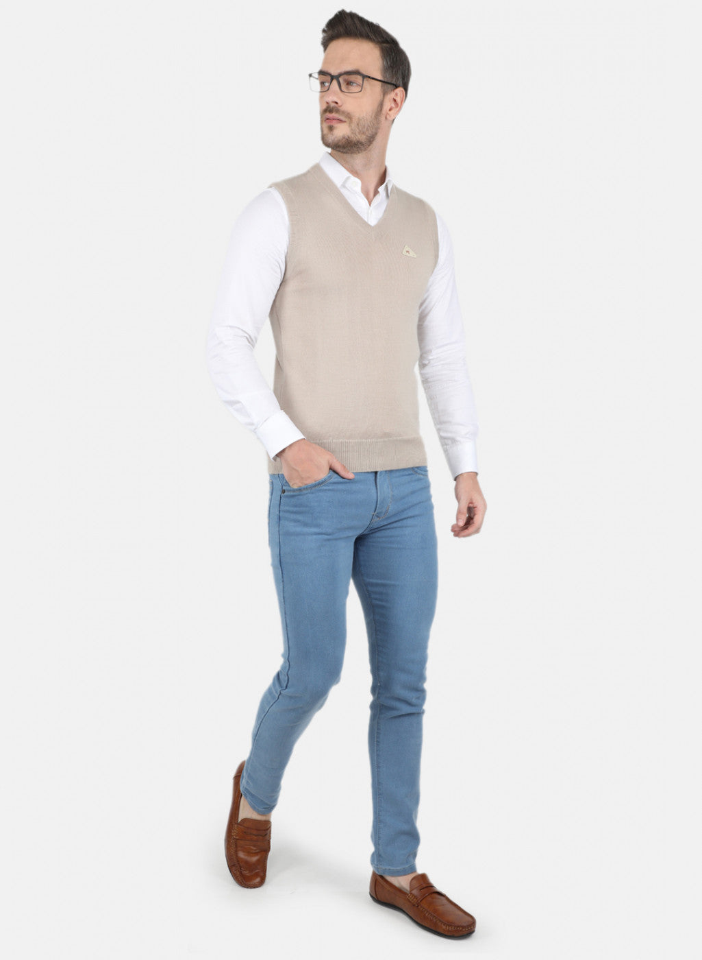 Men Beige Solid Sweater